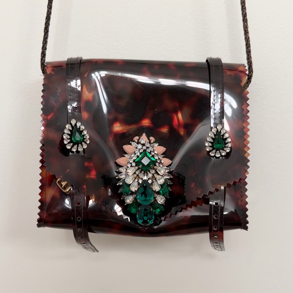 Shourouk Tortoiseshell and Green Embellished Shoulder Purse